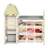 Kids Toy Organizer with 14 Bins,Multi-functional Nursery Organizer Kids Furniture Set Toy Cabinet Unit with HDPE Shelf,Bins
