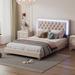 Full Size Upholstered Bed Frame with LED Lights,Modern Velvet Platform Bed with Tufted Headboard