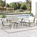 White 4 Piece Aluminum Patio Outdoor Furniture Conversation Sofa Set with Table and Wood Grain Armrests, Detachable Cushions