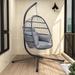 Patio Foldable Hammock Chair Hanging Rope Chair Porch Swings Lounge Swing Chair w/ Stand and Puffy Cushion, Knocked Down Base