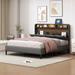 Queen size Upholstered Platform Bed with Storage Headboard, Sensor Light and a set of Sockets and USB Ports, Linen Fabric