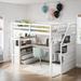 Multifunctionl Design Twin Size Loft Bed with Desk and Shelves, Two Built-in Drawers, Storage Staircase, Maximized Space, Gray