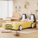 Car Bed, Twin Size PU Leather Race Car-Shaped Platform Bed with Wheels and Rails Design