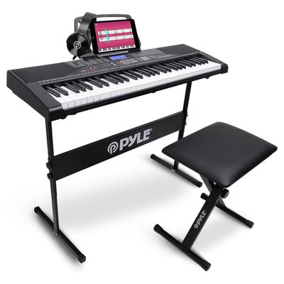 Pyle 61 Keys 2 in 1 Portable Electronic Bluetooth Piano Keyboard w/Stool & Stand - 25.67