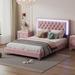 Full Size Upholstered Bed Frame with LED Lights,Modern Velvet Platform Bed with Tufted Headboard