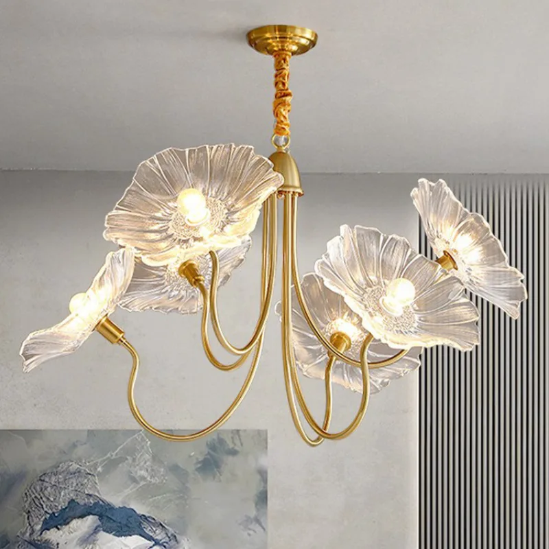 Lotusblume Kronleuchter moderne Glas blumen führte Kronleuchter für Schlafzimmer Wohnzimmer Esszimmer Küche Gold Pendel leuchte