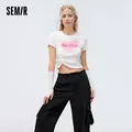 Semir T-shirt Women Short Tops Tight 2024 Summer New Short-sleeved Printed Stringy Selvedge