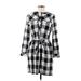 Gap Casual Dress - Shirtdress High Neck 3/4 sleeves: Gray Checkered/Gingham Dresses - New - Women's Size Medium