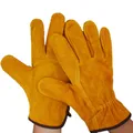 A Pair/Set Fireproof Durable Yellow Cow Leather Welder Gloves Anti-Heat Work Safety Gloves For