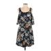 Cupio Casual Dress - A-Line Scoop Neck 3/4 sleeves: Black Floral Dresses - Women's Size Medium