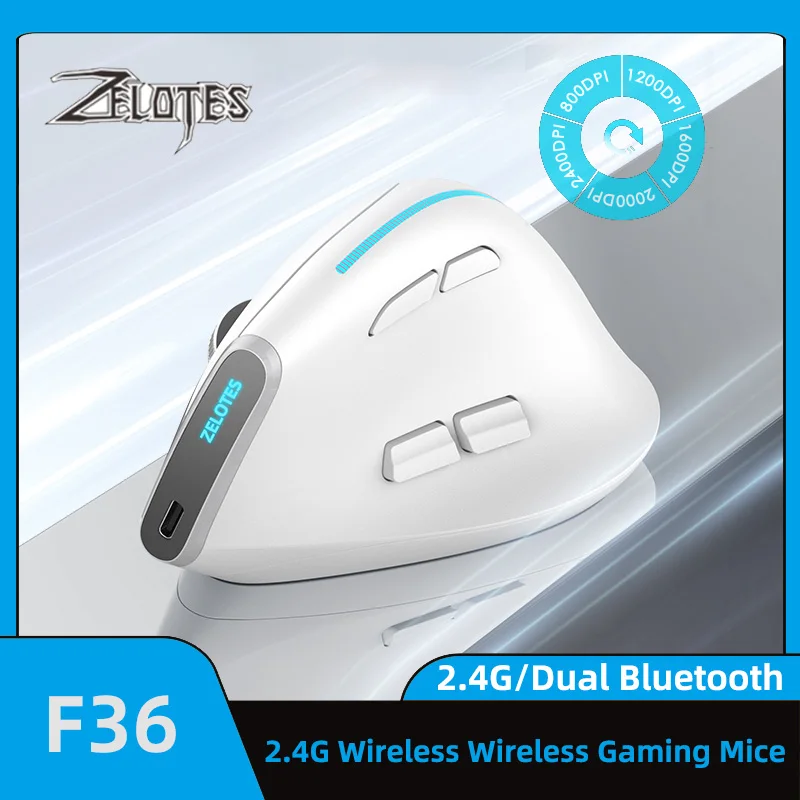 ZELOTES F36 Vertikale Maus 2,4 G Bluetooth Ergonomische 4000 DPI 8 Stumm Tasten Programmierung Gaming Maus für Laptops Computer PC Mäuse Image