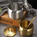 Stainless Steel Sugar Bowl Spice Jar Seasoning Pot Storage Jar with Lid Spoon
