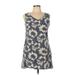 Blu Pepper Casual Dress - Shift: Gray Floral Motif Dresses - Women's Size Large