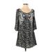 Xhilaration Casual Dress - Mini Scoop Neck 3/4 sleeves: Black Floral Dresses - Women's Size Small