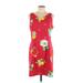 Sigrid Olsen Casual Dress - Sheath V Neck Sleeveless: Red Floral Dresses - Women's Size 12