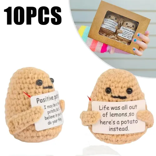 Positive Energie Kartoffel Mini handgemachte Plüsch Strick puppe mit Karte Spaß Stress abbau