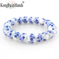 Bracelet en perles de porcelaine bleu et blanc style avocat accessoires en céramique classiques