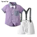 Top and Top-Ensemble chemise violette à manches courtes et salopette pour garçon vêtements d'été