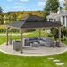 Sunjoy 13 ft. x 15 ft. Cedar Framed Gazebo w/ Steel 2-tier Hip Roof Hard Top Wood/Cedar in Brown | 125.79 H x 153.54 W x 177.17 D in | Wayfair