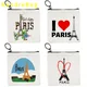 Porte-monnaie en toile avec imprimé tour Eiffel petit portefeuille sacs à cosmétiques cadeaux à