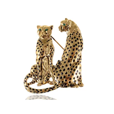 Broche Tuquoise dorée bleu œil tacheté léopard famille amoureux jumeaux épingle