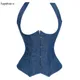 Sapubonva-Corset sous le buste pour femme serre-taille bleu haut bustier sexy grande taille