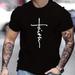 "faith", Men's Casual Slightly Stretch Crew Neck Graphic Tee, Male Clothes For Summer