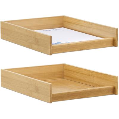 2 x Dokumentenablage Holz, DIN A4 Papierfach, Büro, Schreibtisch, flach, Briefablage Bambus, BxT: Image