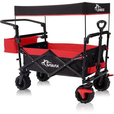 Samax - Faltbarer Bollerwagen Offroad mit Dach - Schwarz / Rot Image