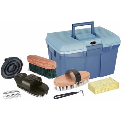 Putzbox blau mit Inhalt für Pferde, Pferdebürsten Putzzeug blau - Kerbl Image