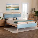 Bay Isle Home™ Baxton Studio Anori Modern & Contemporary Baby Blue Fabric & Natural Wood Queen Size Platform Bed | Wayfair