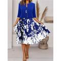 Women's Two Piece Dress Set Casual Dress Swing Dress Print Dress Outdoor Date Fashion Modern Print Midi Dress V Neck Half Sleeve Floral Regular Fit White Royal Blue Blue Summer S M L XL XXL