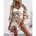 Femme Robe casual Cachemire A Volants Imprimer Col V Manches à volants Mini robe Tropique Rendez-vous Manches 3/4 Eté Printemps