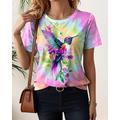 Femme T shirt Tee Oiseau Tie Dye Vacances Noir Manche Courte Hawaïen Col Ras du Cou Eté