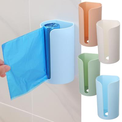 1pc Wall Hanging Nail-free Plastic Garbage Bag Holder, Wall-mounted Trash Bag Storage Box, Cotton Pad Container For Home Kitchen Bathroom, Abs Material, Home Kitchen Accessories