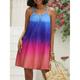 Damen Strickkleid Farbverlauf Batik Rüschen Asymmetrisch Minikleid Strand Ärmellos Sommer