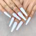 24 Pcs Glossy False Nails with Glue Extra Long Press on Nails Coffin Nail Tips Extra Long Coffin Fake Nails for Women White