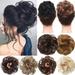 Benehair Hair Extension Wrap Messy Hair Bun Curly Ponytail Hairpiece Updo Extensions Scrunchies for Women Dark Brown & Light Auburn