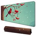 Lzatpd Computer Mouse Pad Winter Illustration with Snowflakes and Resting on a Tree Branch Rectangle Non-Slip Rubber Mousepad X-Large Gaming Size Sea Green Brown Red