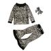 Fesfesfes Kids Outfits Toddler Kids Baby Girls Cute Trumpet Long Sleeve Leopard Pattern Ruffles Flared Pants Suit Outfits with Headband Set On Sale