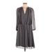 Ann Taylor LOFT Casual Dress - A-Line V Neck 3/4 sleeves: Gray Dresses - Women's Size Medium