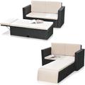 Lounge canapé de jardin, en poly rotin, avec repose-pieds pliable, y compris les coussins, en