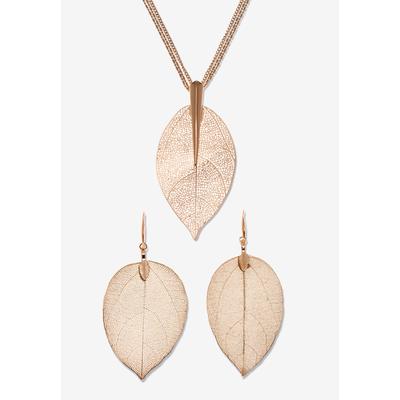 Women's Rose Gold-Plated Leaf Necklace Set, 26 Inches, Plus 2 Inch Extension by PalmBeach Jewelry in Rose Gold