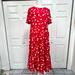 J. Crew Dresses | J.Crew Floral Puff-Sleeve Tiered Midi Dress Size Medium Red | Color: Red/White | Size: M