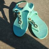 Coach Shoes | Mint Coach Jelly Sandals Sz 6 With Gold Accents | Color: Blue | Size: 6