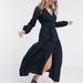 Free People Dresses | Free People Kendra Black Belted Button Front Midi Dress Long Sleeve Extra Small | Color: Black | Size: Xs