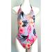 Pink Victoria's Secret Swim | Guc Vs Pink Tropical Pattern Halter One Piece W/ Ruched Cheeky Bottom Small | Color: Gray/Pink | Size: S