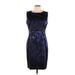 T Tahari Cocktail Dress - Sheath: Blue Jacquard Dresses - Women's Size 10