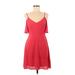 Lush Cocktail Dress - Mini V Neck Short sleeves: Red Solid Dresses - Women's Size Medium