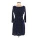 Le Lis Casual Dress - Sheath Scoop Neck 3/4 sleeves: Blue Print Dresses - Women's Size Medium